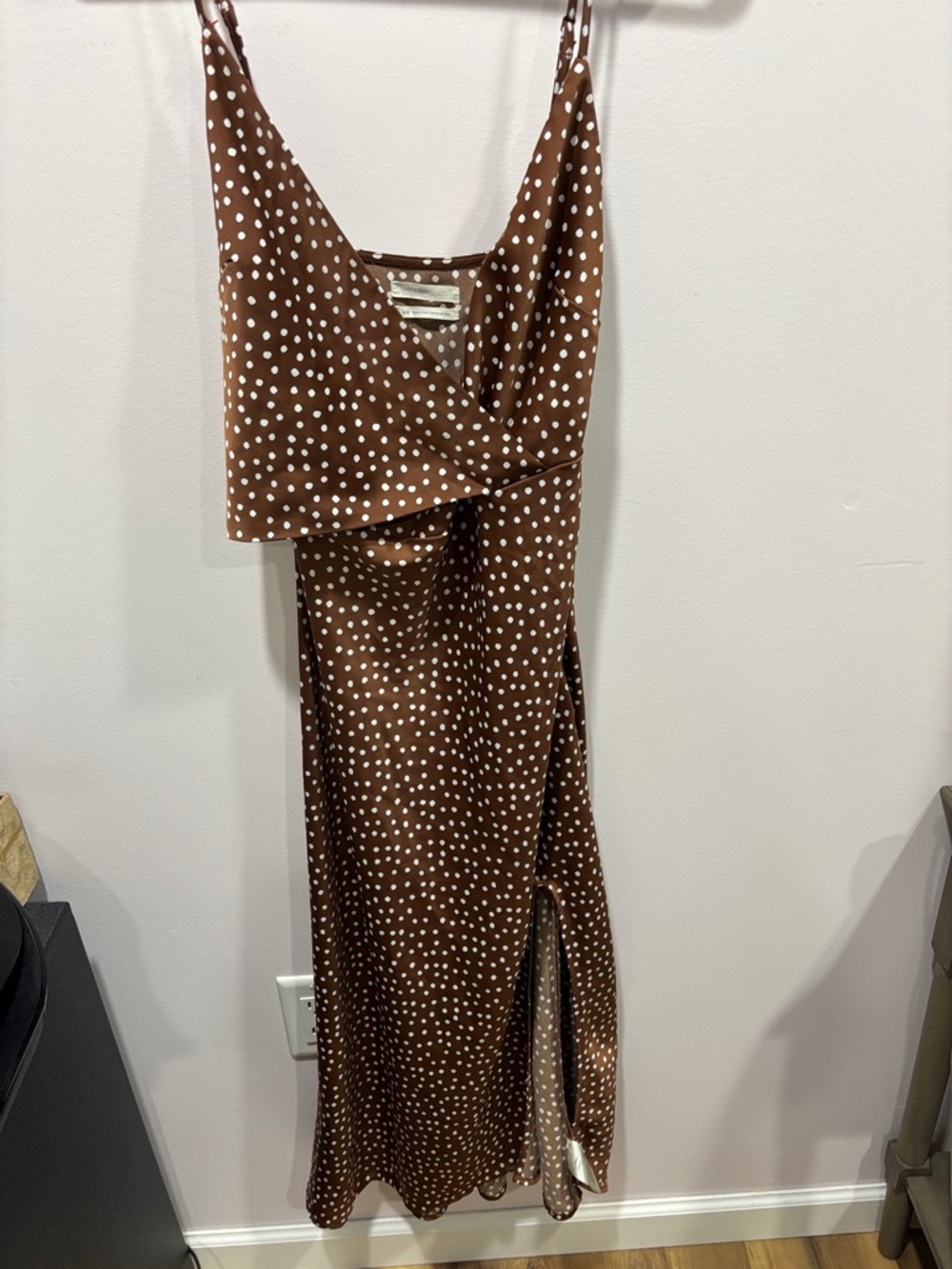 Urban outfitters, Brown Polka Dot Slip Dress with Side Slit
